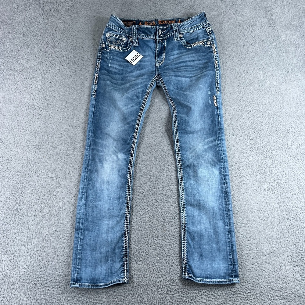 Rock Revival Women 30 Blue Distressed Straight Jeans Jacklyn Pants VCC 10203